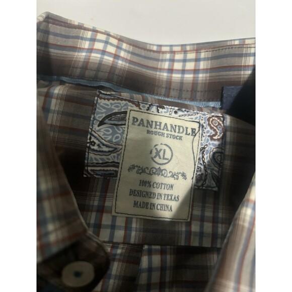 Rough Stock Panhandle Shirt Mens XL Brown Plaid Western Button Up Cowboy ROD3009 - Picture 2 of 8